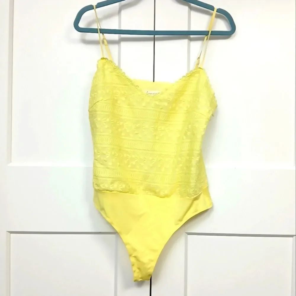 Vibrant Yellow Textured Bodysuit with Spaghetti Straps